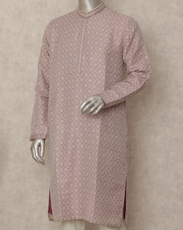Dusty Pink Chikankari Kurta Pyjama Set Men