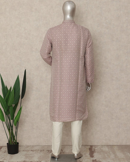 Dusty Pink Chikankari Kurta Pyjama Set Men