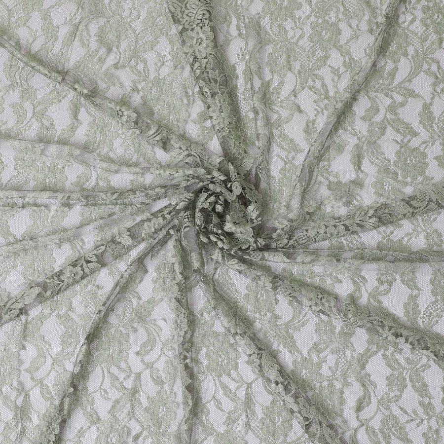 Sage green, brown Premium pure French Chantilly lace fabric in floral design-D14039S