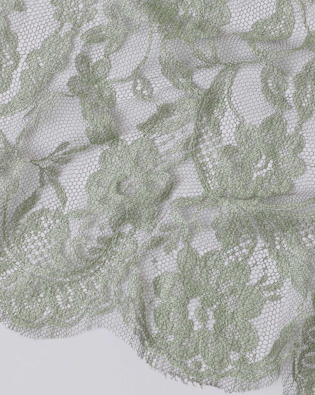 Sage green, brown Premium pure French Chantilly lace fabric in floral design-D14039S