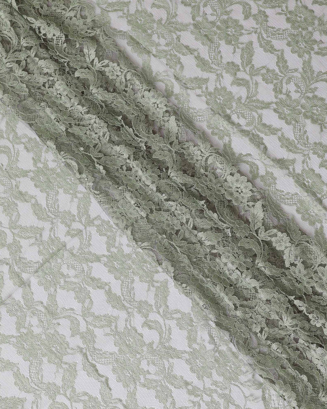 Sage green, brown Premium pure French Chantilly lace fabric in floral design-D14039S