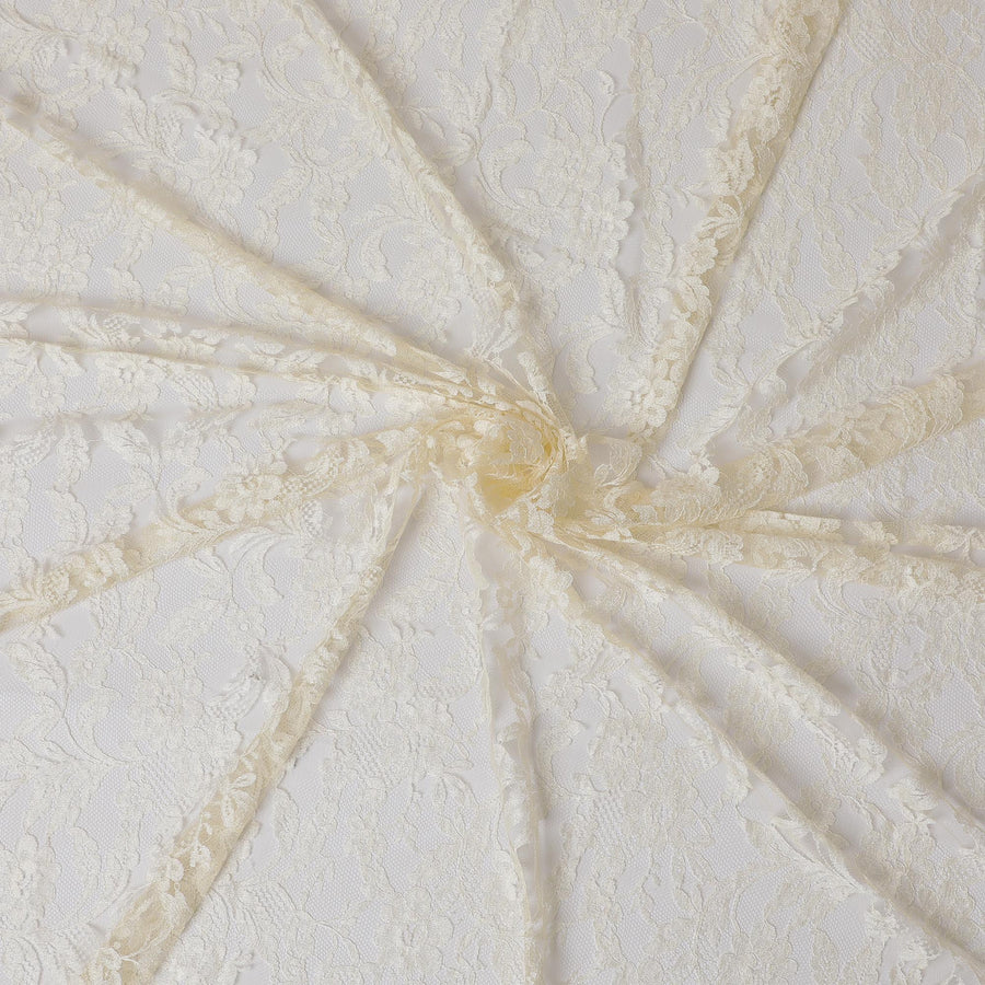 بيج فاتح، أصفر أشقر، قماش دانتيل شانتيلي فرنسي نقي ممتاز بتصميم زهور-D14043S