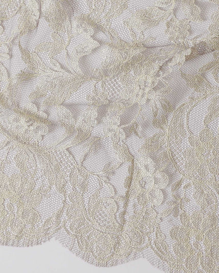 Beige, Olive green Premium pure French Chantilly lace fabric in floral design-D14052S