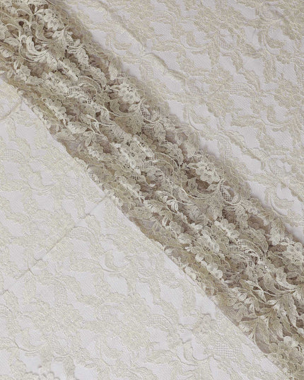 Beige, Olive green Premium pure French Chantilly lace fabric in floral design-D14052S