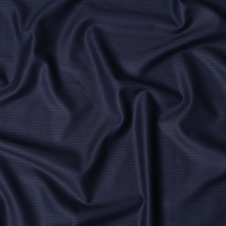 Navy Blue with Herringbone Premium Super 180's SCABAL English All Wool Suiting Fabric, Width 150 Cms, 3.50 Mtrs, United Kingdom-D21486