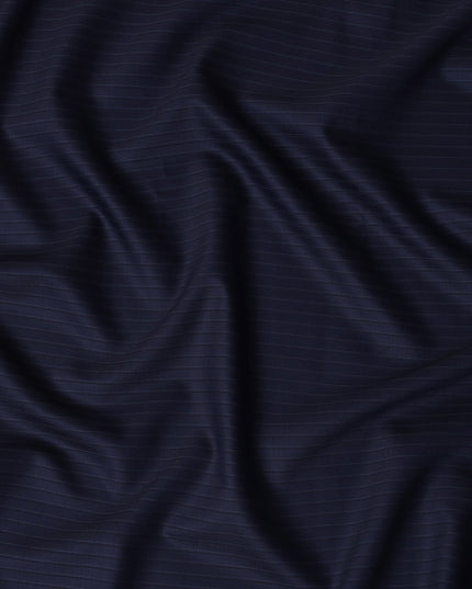 Navy Blue Pinstripe Premium Super 140's Wool and Cashmere and Cashmere Suiting Fabric by SCABAL, 3.50 Mtrs, Width 150 Cms-D21490