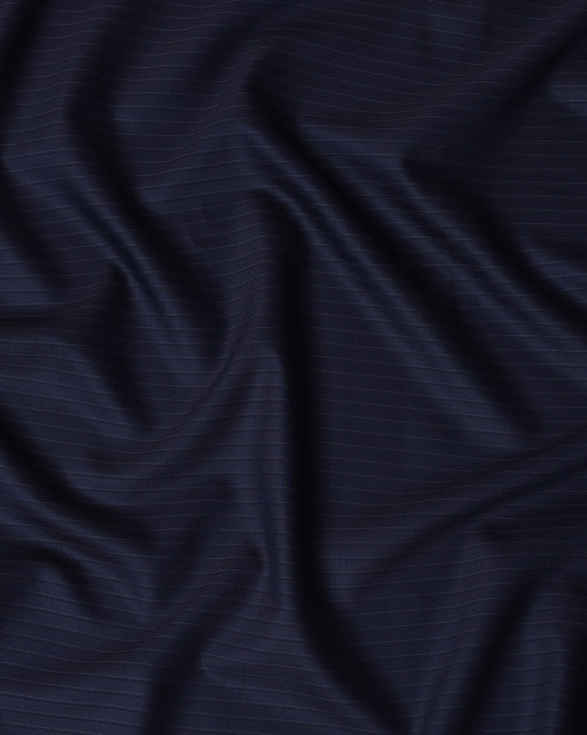 Navy Blue Pinstripe Premium Super 140's Wool and Cashmere and Cashmere Suiting Fabric by SCABAL, 3.50 Mtrs, Width 150 Cms-D21490