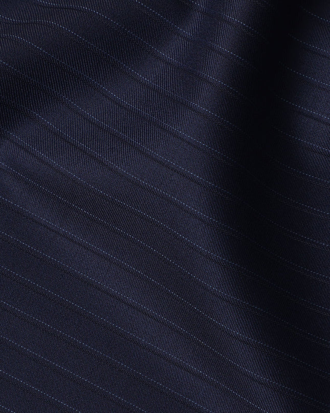 Navy Blue Pinstripe Premium Super 140's Wool and Cashmere and Cashmere Suiting Fabric by SCABAL, 3.50 Mtrs, Width 150 Cms-D21490