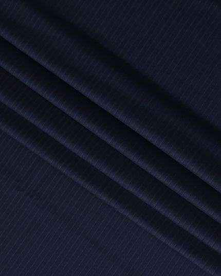 Navy Blue Pinstripe Premium Super 140's Wool and Cashmere and Cashmere Suiting Fabric by SCABAL, 3.50 Mtrs, Width 150 Cms-D21490