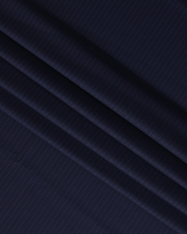 Navy Blue Pinstripe Premium Super 140's Wool and Cashmere and Cashmere Suiting Fabric by SCABAL, 3.50 Mtrs, Width 150 Cms-D21490