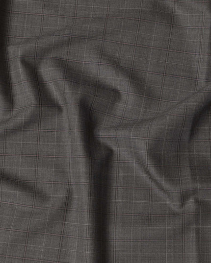 Grey Windowpane Premium Super 110's English All Wool Suiting Fabric by SCABAL, 3.50 Mtrs, Width 150 Cms-D21491