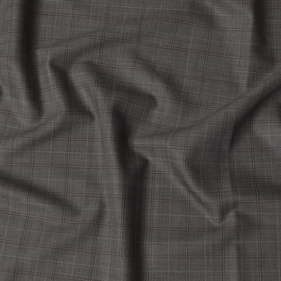 Grey Windowpane Premium Super 110's English All Wool Suiting Fabric by SCABAL, 3.50 Mtrs, Width 150 Cms-D21491