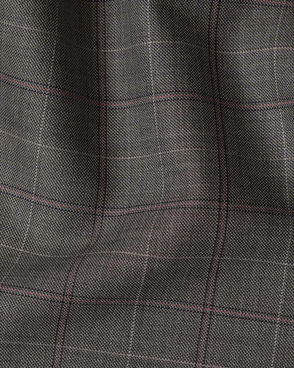 Grey Windowpane Premium Super 110's English All Wool Suiting Fabric by SCABAL, 3.50 Mtrs, Width 150 Cms-D21491