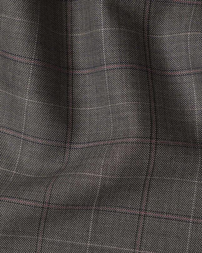 Grey Windowpane Premium Super 110's English All Wool Suiting Fabric by SCABAL, 3.50 Mtrs, Width 150 Cms-D21491