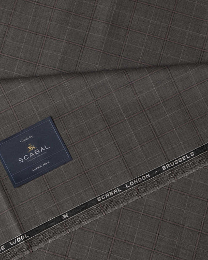 Grey Windowpane Premium Super 110's English All Wool Suiting Fabric by SCABAL, 3.50 Mtrs, Width 150 Cms-D21491