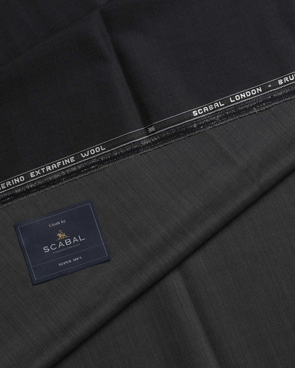 Dark Charcoal Grey Solid Premium Super 110's English All Wool Suiting Fabric by SCABAL, 3.50 Mtrs, Width 150 Cms-D21492