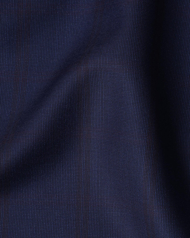 Navy Blue Check Premium Super 150's English All Wool Suiting Fabric by SCABAL, 3.50 Mtrs, Width 150 Cms-D21494