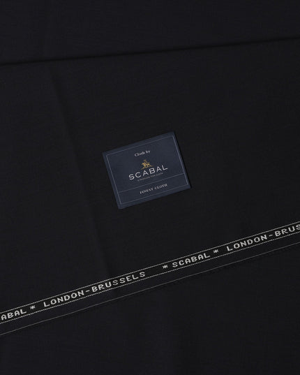 Jet Black Solid Premium Super 130's English All Wool Suiting Fabric by SCABAL, 3.50 Mtrs, Width 150 Cms-D21495