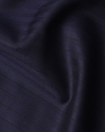 Navy Blue Herringbone Premium Super 150's English Wool and Silk Suiting Fabric by SCABAL, 3.50 Mtrs, Width 150 Cms-D21497