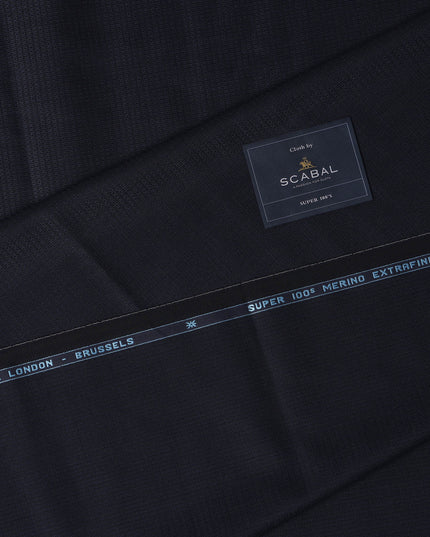 Midnight Blue Solid Premium Super 100's English All Wool Suiting Fabric by SCABAL, 3.50 Mtrs, Width 150 Cms-D21498