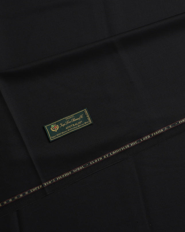 Jet Black Premium Super 150's Italian All Wool Suiting Fabric, 150 Cms Width, 3.50 Mtrs by Loro Piana-D21583