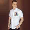 The Art Shirt - Customized Embroidered Pure Linen 60 Lea White Shirt-Parrot Design-D21696
