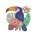 The Art Shirt - Customized Embroidered Pure Linen 60 Lea White Shirt-Parrot Design-D21696