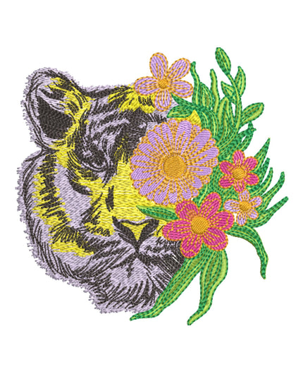 قميص فني - قميص من الكتان الخالص مطرز حسب الطلب مقاس 60 ليا أبيض - تصميم زهور النمر - D21712