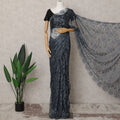 ساري فرنسي من الدانتيل بلونين رمادي فحمي وأسود، بطول 5.5 متر وعرض 110 سم - D21844