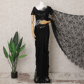 Classic Black French Chantilly Lace Saree, 5.5 Meters, 110 cm Wide-D21845