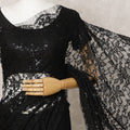 Classic Black French Chantilly Lace Saree, 5.5 Meters, 110 cm Wide-D21845