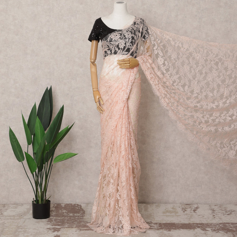 ساري فرنسي من الدانتيل بلون الخوخ، 5.5 متر، عرض 110 سم - D21849