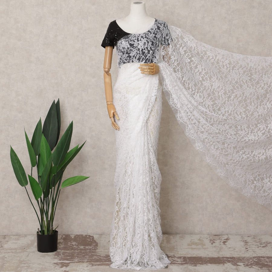 ساري فرنسي من الدانتيل الأبيض النقي، 5.5 متر، عرض 110 سم - D21853