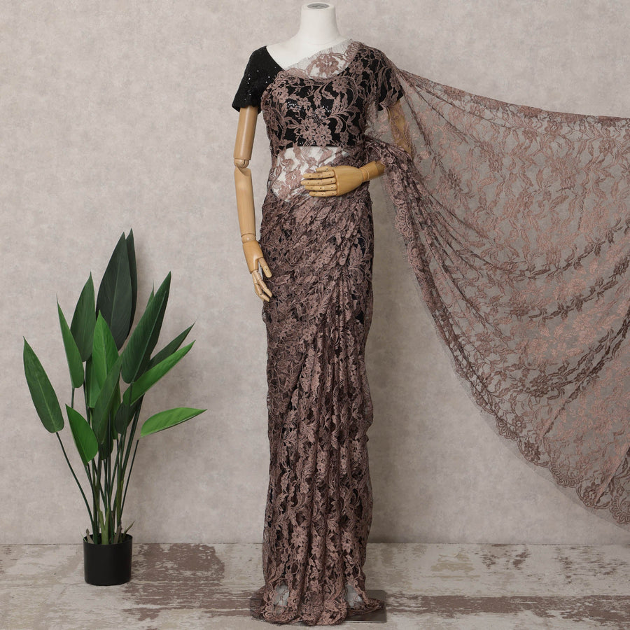 ساري فرنسي من الدانتيل بلون بني موكا، 5.5 متر، عرض 110 سم - D21854