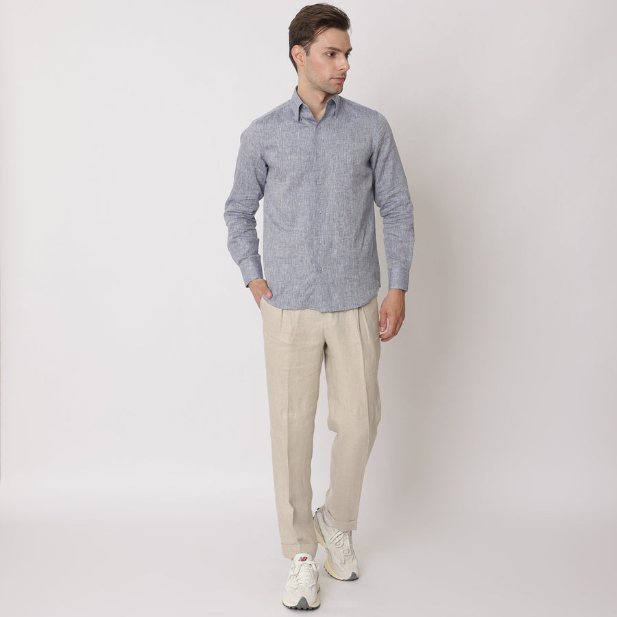 Natural Beige Premium Pure Linen Trouser Tailored Fit, Made in UAE-D22000