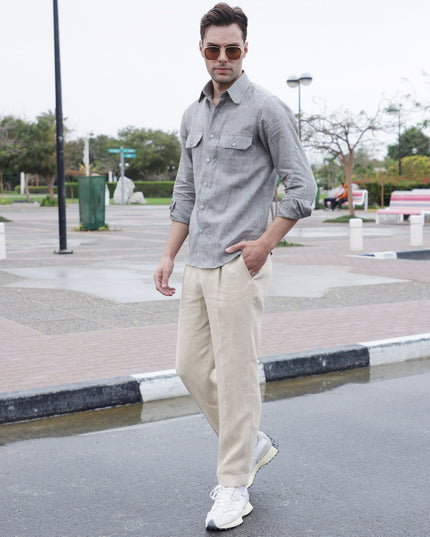 Natural Beige Premium Pure Linen Trouser Tailored Fit, Made in UAE-D22000