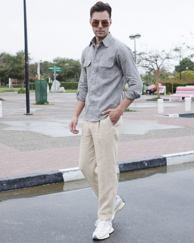 Natural Beige Premium Pure Linen Trouser Tailored Fit, Made in UAE-D22000