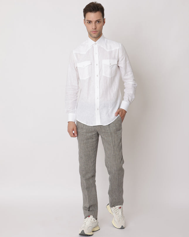 Charcoal Grey Premium Pure Linen Trouser Tailored Fit, Made in UAE-D22001