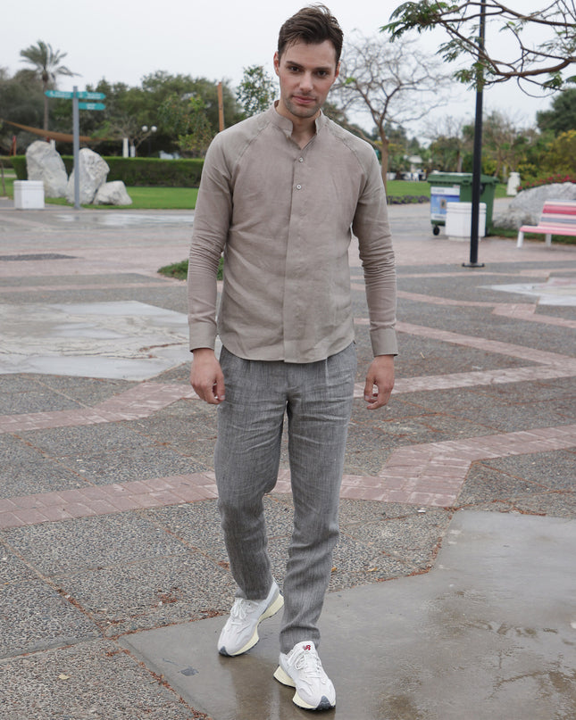 Charcoal Grey Premium Pure Linen Trouser Tailored Fit, Made in UAE-D22001