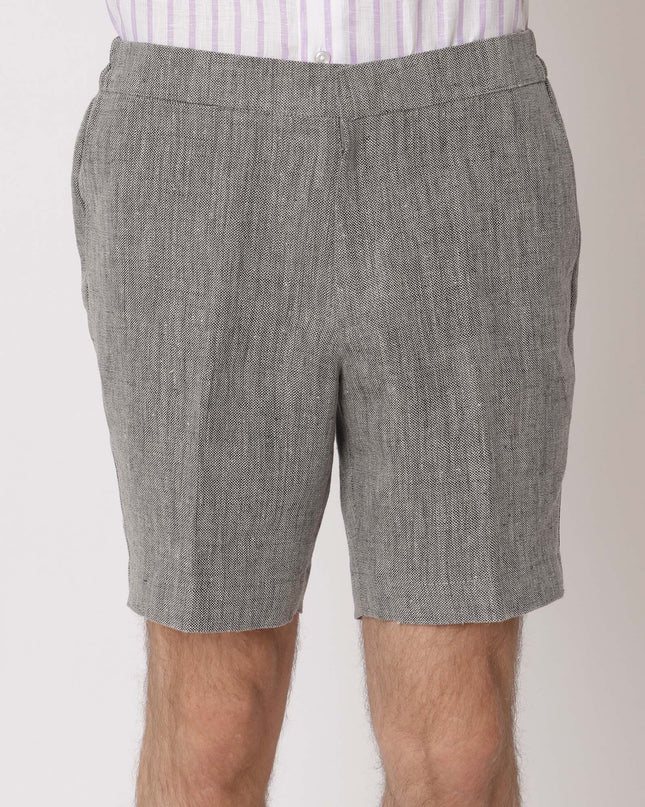 شورت كتان فاخر باللون الرمادي الفحمي، بقصّة مُخصّصة، صُنع في الإمارات العربية المتحدة - D22002