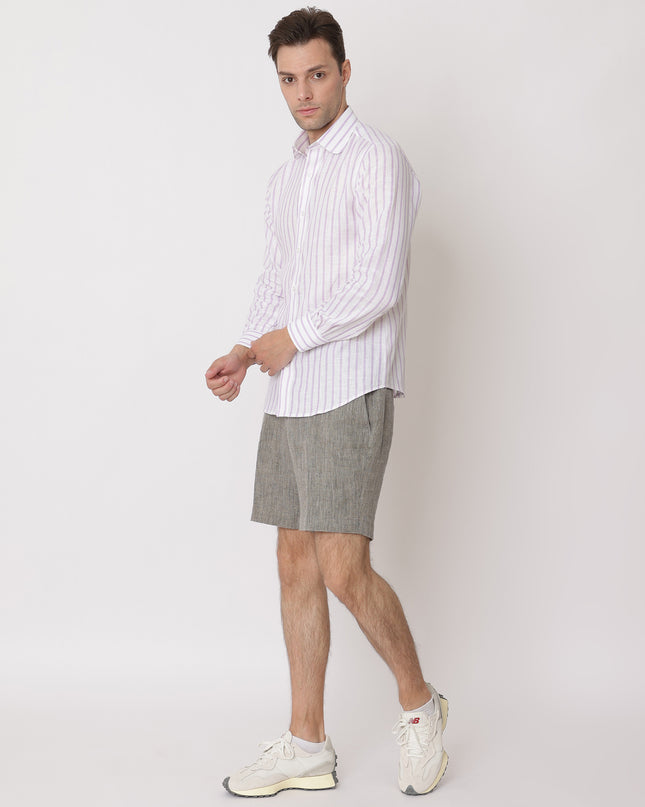 شورت كتان فاخر باللون الرمادي الفحمي، بقصّة مُخصّصة، صُنع في الإمارات العربية المتحدة - D22002