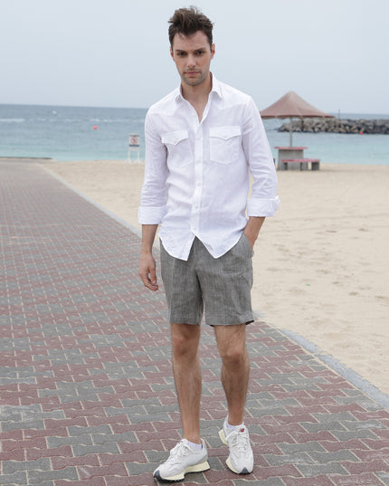 شورت كتان فاخر باللون الرمادي الفحمي، بقصّة مُخصّصة، صُنع في الإمارات العربية المتحدة - D22002