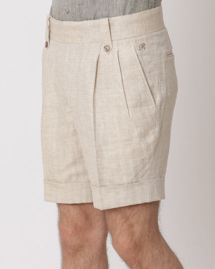 شورت من الكتان الخالص الفاخر باللون البيج الطبيعي، بقصّة مُخصّصة، صُنع في الإمارات العربية المتحدة - D22003