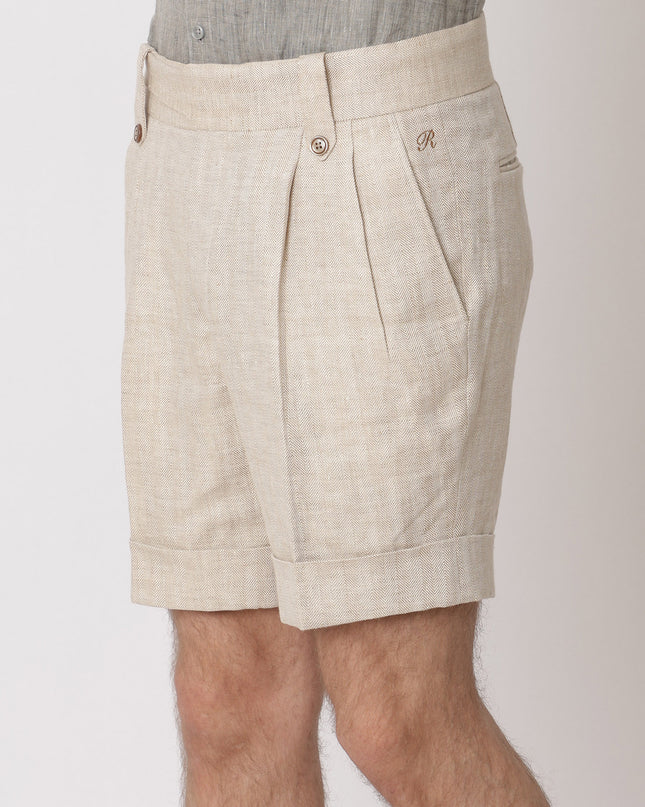 شورت من الكتان الخالص الفاخر باللون البيج الطبيعي، بقصّة مُخصّصة، صُنع في الإمارات العربية المتحدة - D22003