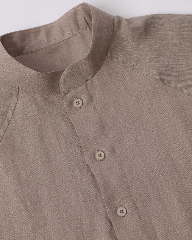 Sand Brown Premium Pure Linen Shirt Mandarin Collar, Made in UAE-D22004