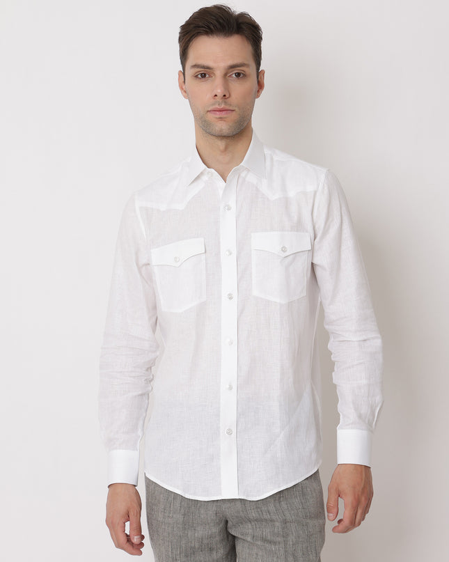 Pure White Premium Pure Linen Shirt Classic Fit, Made in UAE-D22006