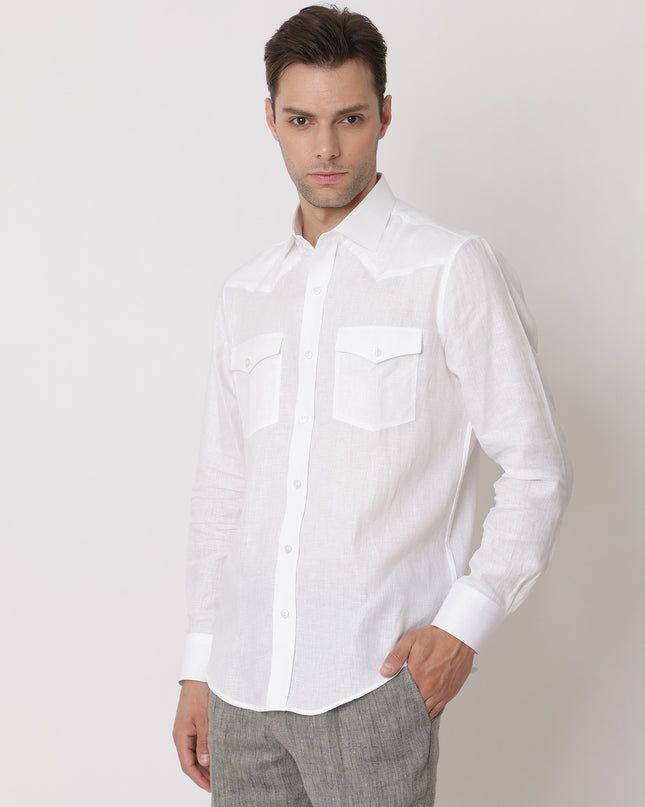Pure White Premium Pure Linen Shirt Classic Fit, Made in UAE-D22006
