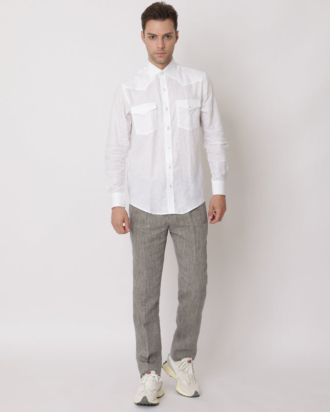 Pure White Premium Pure Linen Shirt Classic Fit, Made in UAE-D22006