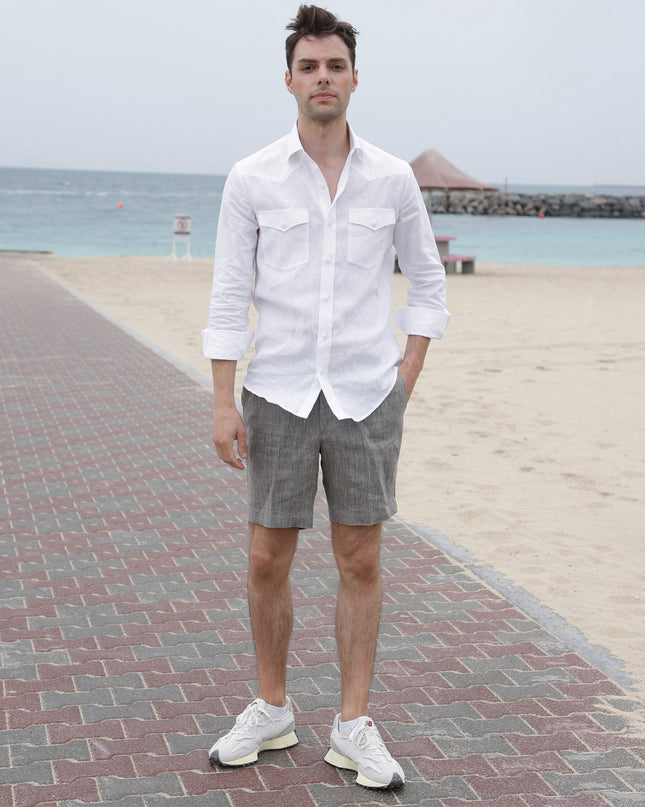 Pure White Premium Pure Linen Shirt Classic Fit, Made in UAE-D22006