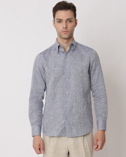 قميص كتان نقي فاخر رمادي اللون، قصة كلاسيكية، صنع في الإمارات العربية المتحدة - D22007